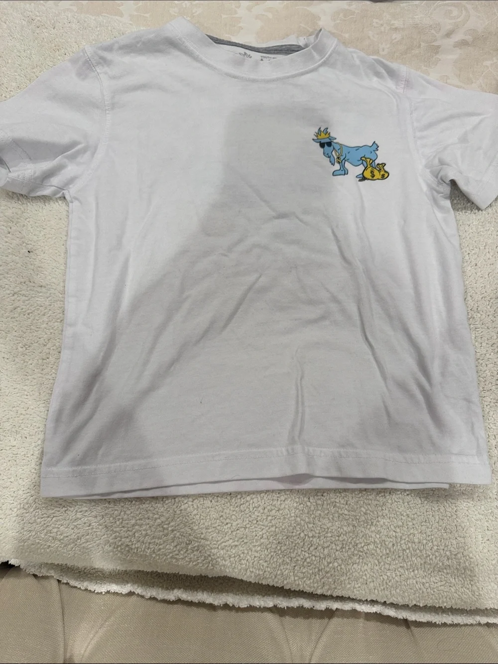 Kids White Short-Sleeve Tee with Blue Goat Graphic